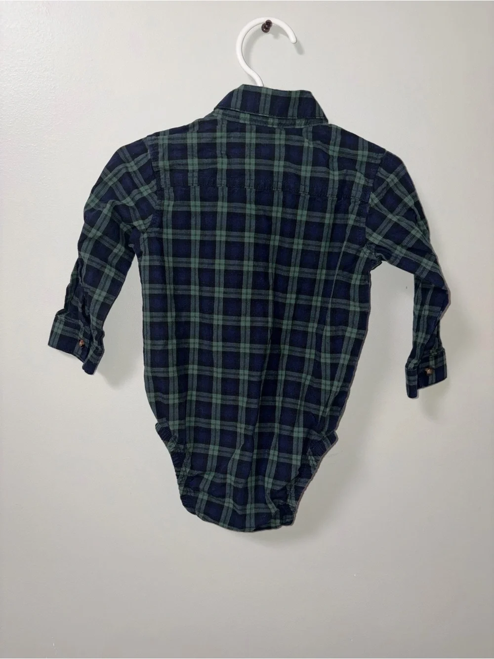 Carters Navy & Green Plaid Long Sleeve Bubble Romper Boys 18M